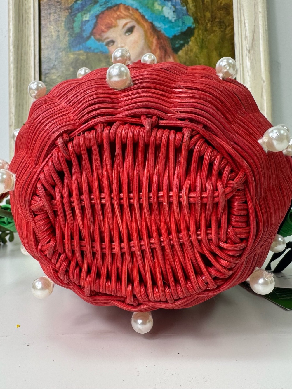 Kate Spade New York X Target Pearl Embellished Strawberry Wicker Basket Bag NWT - Picture 4 of 10